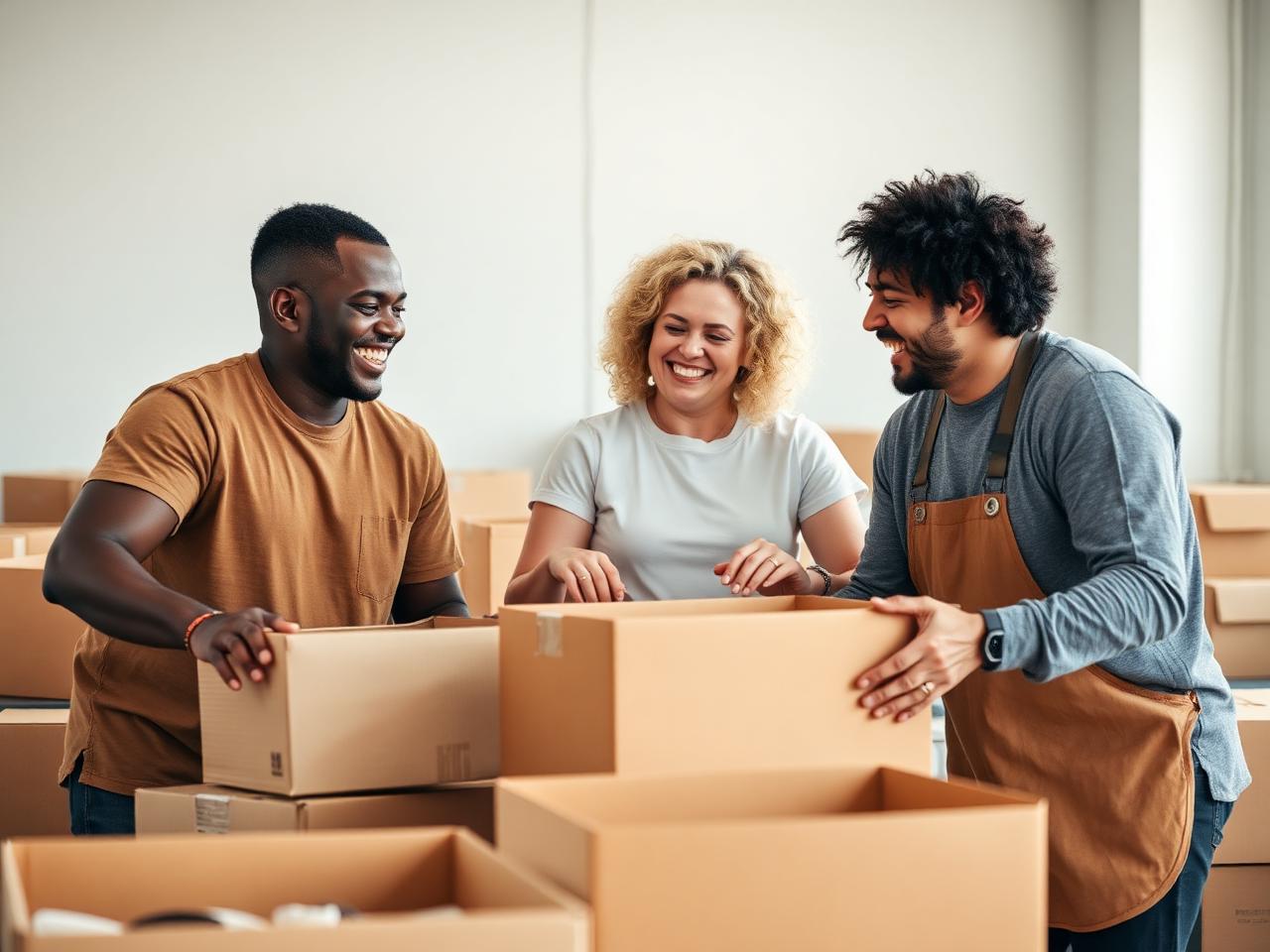 Community organization volunteers working together to pack boxes