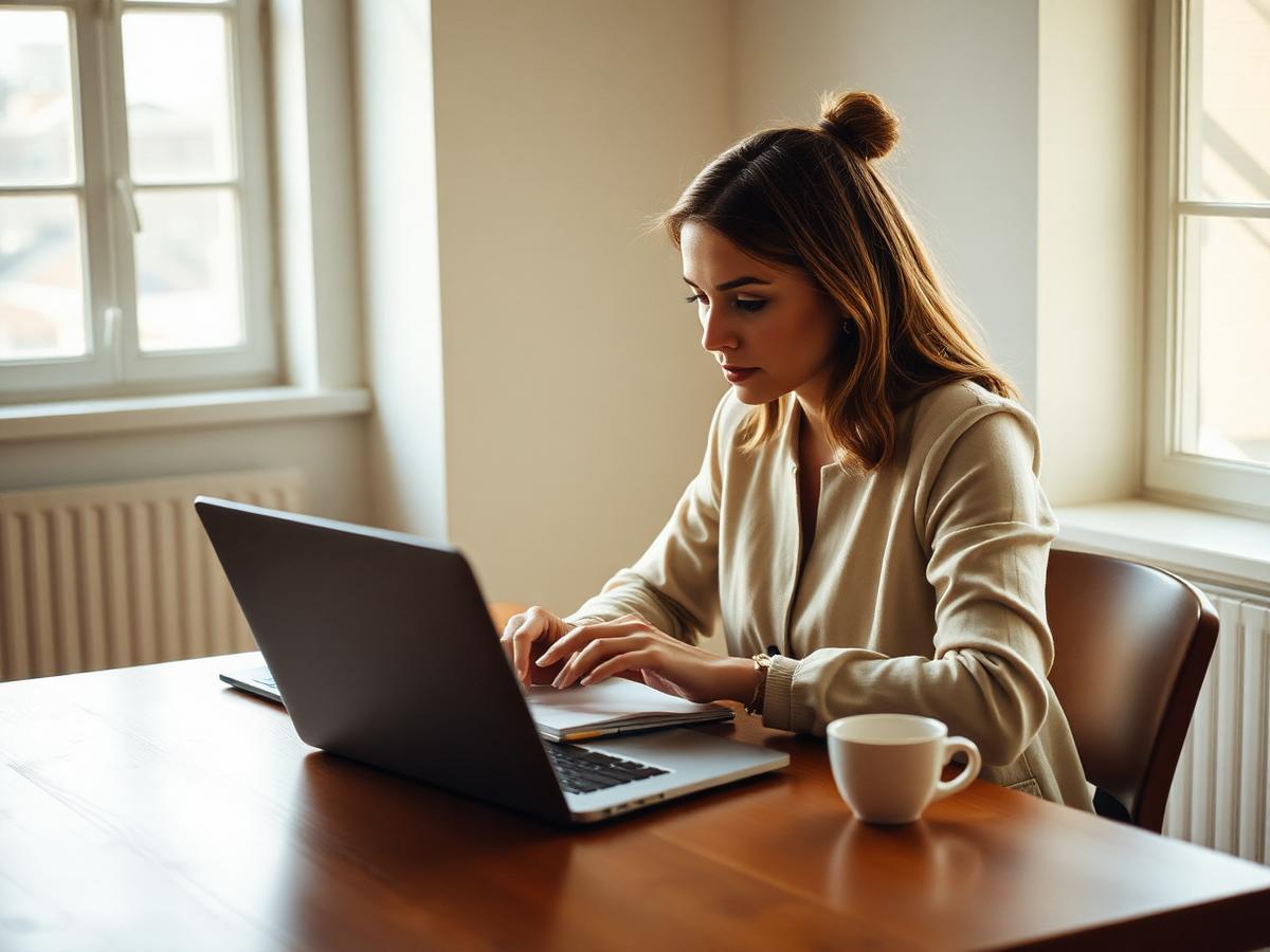 A business owner working through a plan on her laptop