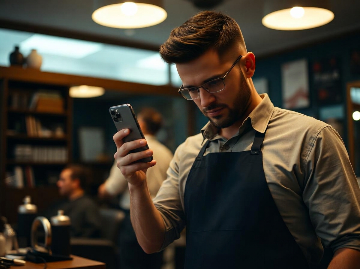 A service professional checking their schedule between clients
