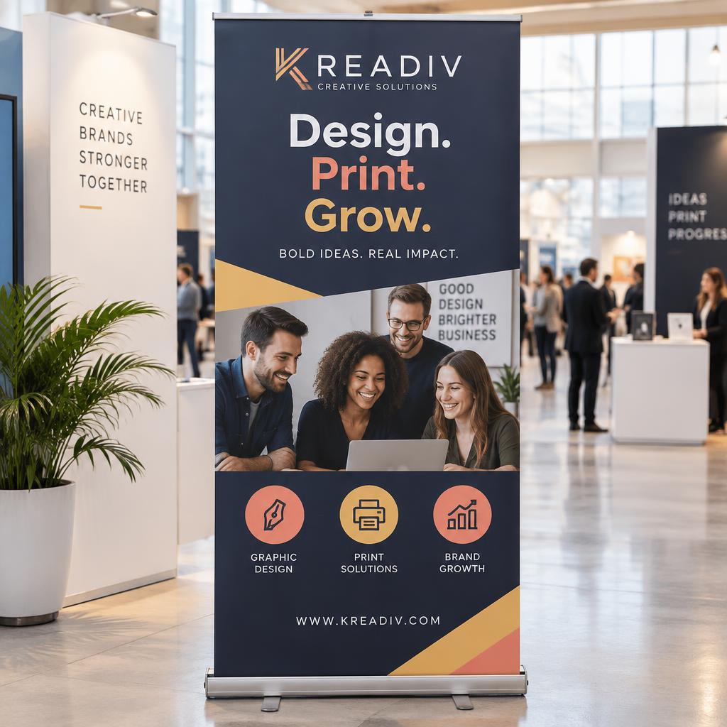 Retractable Banner Stand example with the Kreadiv logo